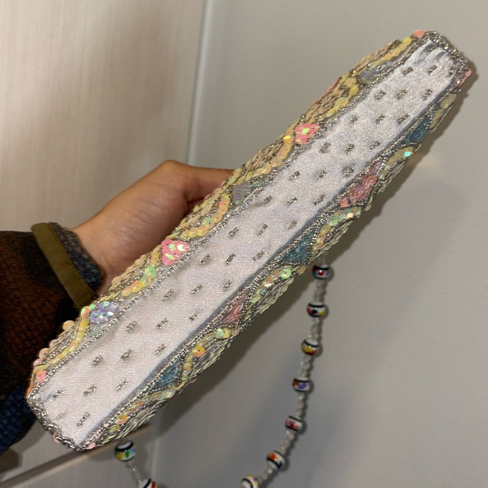 Y2K vintage style beaded princess purse mini shoulder bag yellow pink silver - Picture 5 of 6